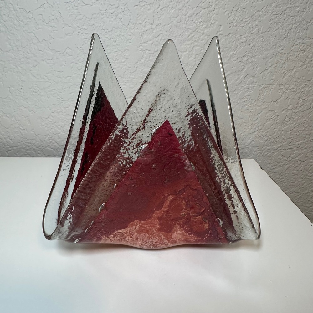 Jones Glassworks Fused Copper Dichroic Art Glass Handkerchief Candle Holder 5.5"